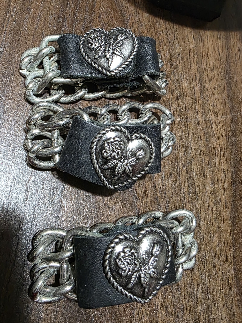 Black Leather and Silver Heart Vest Extenders
